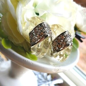VTG Chunky Runway Kenneth Jay Lane Crystal RS Translucent Lucite Earrings KJL!